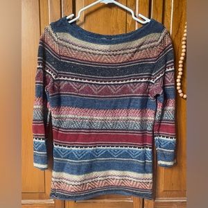 Ralph Lauren knit 3/4 sleeve sweater, size Small, like new, multicolored stripe